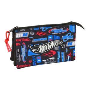 safta hot wheels portatodo 3 compartimentos con cremalleras bolsillo interior 0.6l 220x30x120mm color azul