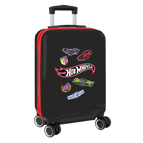 safta hot wheels maleta trolley de cabina 20” cierre con candado interior forrado ruedas giratorias mango extensible material abs y pc 40.1l 345x200x550mm color negro