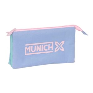 safta munich mellow portatodo 3 compartimentos con cremalleras bolsillo interior 0.6l 220x30x120mm color azul claro