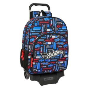 safta hot wheels mochila con carro bolsillos laterales tirador doble bolsillo frontal ergonomia acolchada asa superior mochila extraible ruedas de goma 22.5l 330x140x420mm color azul