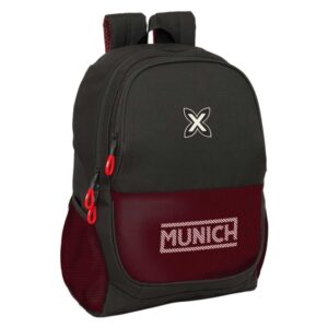 safta munich vulcan mochila adaptable a carro bolsillos laterales dos compartimentos cremalleras dobles hombreras acolchadas asa superior 23l 320x160x440mm color negro y rojo
