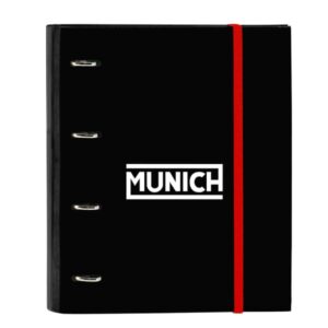 safta munich vulcan carpeta con 4 anillas 35mm tapas duras forradas recambio 100 hojas cuadriculas 5x5mm cierre elastico incluye separadores 270x35x320mm color negro y rojo