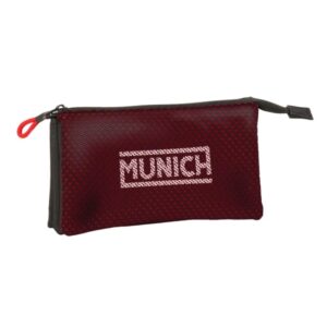 safta munich vulcan portatodo 3 compartimentos con cremalleras bolsillo interior 0.6l 220x30x120mm color negro y rojo
