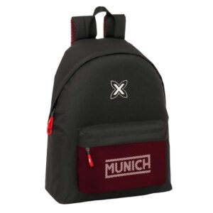 safta munich vulcan mochila bolsillo frontal hombreras acolchadas espalda acolchada doble tirador en cremallera asa de mano superior 20.8l 330x150x420mm color negro y rojo