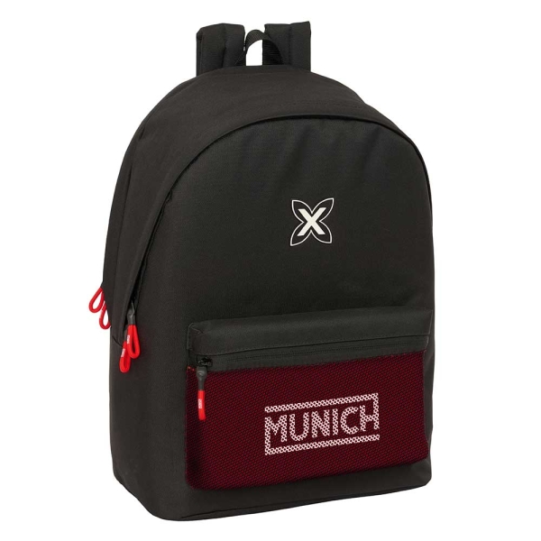 safta munich vulcan mochila para portatil hasta 15.6" antirrobo conector usb 24.55l ergonomica base acolchada bolsillo frontal tirador doble 310x180x440mm color negro y rojo