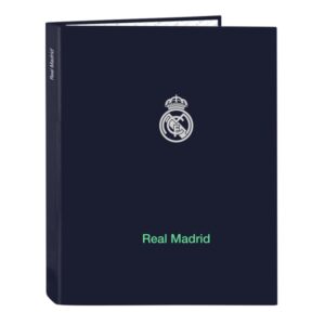 safta real madrid 2ª equipacion 25/26 carpeta con 4 anillas 25mm tapas duras forradas formato folio elegante resistente y duradera 265x40x330mm color azul marino