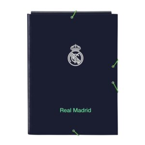 safta real madrid 2ª equipacion 25/26 carpeta con 3 solapas tapas duras forradas cierre con gomas estilo deportivo 260x335mm color azul marino