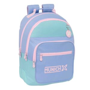 safta munich mellow mochila con 2 compartimentos antirozaduras adaptable a carro bolsillo frontal portabotellas tirador doble hombreras ergonomicas 320x150x420mm color azul claro