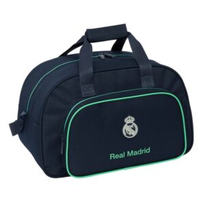 safta real madrid 2ª equipacion 25/26 bolsa de deporte bolsillo frontal bandolera ajustable tirador doble base con tacos fondo extraible 22l 400x230x240mm color azul marino