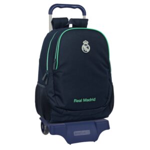safta real madrid 2ª equipacion 25/26 mochila con carro portabotellas 2 compartimentos tirador doble hombreras y espalda acolchadas mochila extraible 320x160x440mm color azul marino