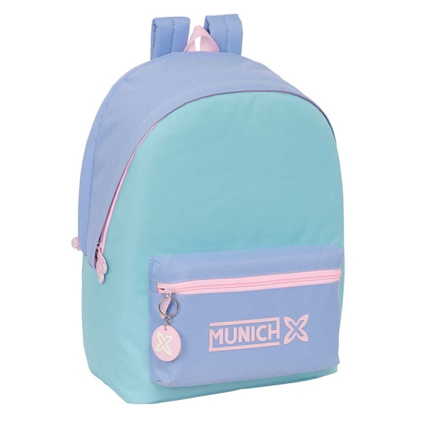 safta munich mellow mochila para portatil hasta 15.6" conector usb base acolchada bolsillo frontal tirador doble hombreras ergonomicas 24.55l 310x180x440mm color azul claro