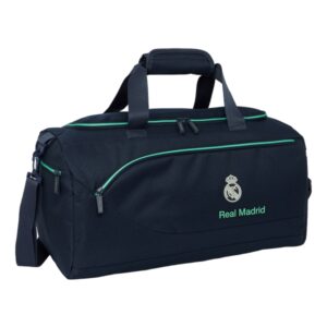 safta real madrid 2ª equipacion 25/26 bolsa de deporte bandolera ajustable tirador doble bolsillos laterales fondo extraible tacos en base 500x250x250mm color azul marino