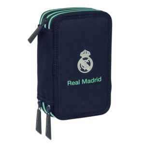safta real madrid 2ª equipacion 25/26 plumier de 3 pisos 37 piezas 1.3l goma lapiz boligrafos sacapuntas reglas 16 colores 14 rotuladores 125x55x195mm color azul marino