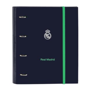 safta real madrid 2ª equipacion 25/26 carpeta con 4 anillas 35mm tapas duras forradas recambio 100 hojas cuadriculas 5x5mm 80g/m2 separadores 270x35x320mm color azul marino