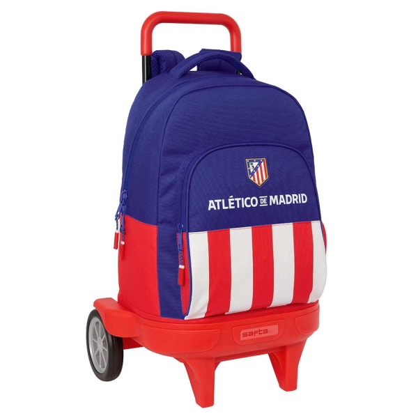 safta atletico de madrid mochila con carro extraible portabotellas asa y hombreras acolchadas tarjeta de identificacion ruedas antivibracion 330x220x450mm color azul marino