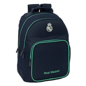 safta real madrid 2ª equipacion 25/26 mochila con 2 compartimentos antirozaduras adaptable a carro portabotellas tirador doble hombreras ergonomicas 320x150x420mm color azul marino