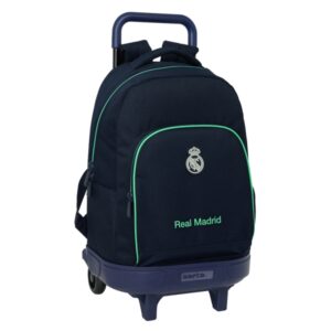 safta real madrid 2ª equipacion 25/26 mochila con carro extraible portabotellas tirador doble hombreras acolchadas tarjeta id bandeja pvc 330x220x450mm color azul marino