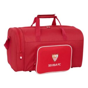 safta sevilla fc bolsa de deporte bandolera ajustable bolsillo frontal tacos protectores en base fondo extraible resistente al agua 33l 470x270x260mm color rojo