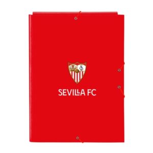 safta sevilla fc carpeta con 3 solapas tapas duras forradas formato folio cierre con gomas 260x25x335mm color rojo