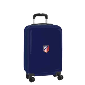 safta atletico de madrid maleta trolley de cabina 20” cierre con candado panel con cremallera cintas con pvc asa flexible ruedas giratorias 345x200x550mm color azul marino