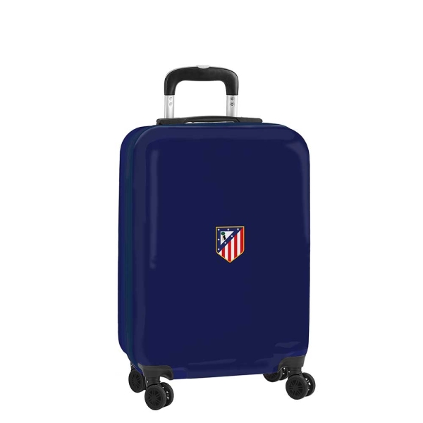 safta atletico de madrid maleta trolley de cabina 20” cierre con candado panel con cremallera cintas con pvc asa flexible ruedas giratorias 345x200x550mm color azul marino