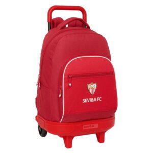 safta sevilla fc mochila con carro resistente al agua 33l bolsillo frontal portabotellas tirador doble hombreras y espalda acolchadas asa de mano tarjeta id 330x220x450mm color rojo