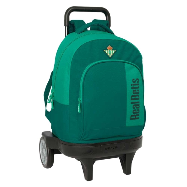 safta real betis balompie mochila con carro extraible bolsillo frontal portabotellas tirador doble hombreras acolchadas tarjeta id ruedas antivibracion 330x220x450mm color verde
