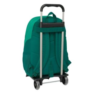 safta real betis balompie mochila con carro bolsillo frontal tirador doble hombreras ergonomicas mochila extraible ruedas de goma resistente al agua 300x140x430mm color verde