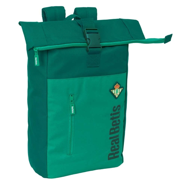 safta real betis balompie mochila para portatil hasta 15.6" cremallera interior acolchado repelente al agua hombreras ergonomicas asa superior 280x130x420mm color verde