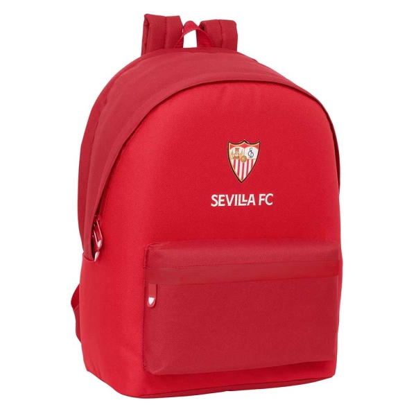 safta sevilla fc mochila para portatil hasta 15.6" antirrobo conector usb base acolchada bolsillo frontal tirador doble hombreras ergonomicas 310x180x440mm color rojo