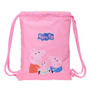 safta peppa pig baby pig saco plano bolsillo con cremallera cierre con cordones 3l 260x10x340mm color rosa
