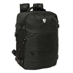 safta sevilla fc mochila de cabina bolsillo para portatil hasta 15.6" organizadores portabotellas bolsillos frontales usb zapatillero espalda transpirable 290x190x440mm color negro