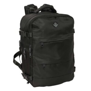 safta real betis balompie mochila de cabina bolsillo para portatil hasta 15.6" organizadores usb zapatillero portabotellas espalda transpirable 23.10l 290x190x440mm color negro