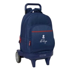 safta el pulpo mochila con carro extraible bolsillo frontal portabotellas tirador doble hombreras acolchadas tarjeta id ruedas antivibracion 330x220x450mm color azul marino