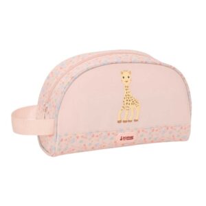 safta sophie la girafe joy neceser de 3.75l cremallera asa lateral adapatable a carro repelente al agua bolsillo interior 260x90x160mm color rosa pastel