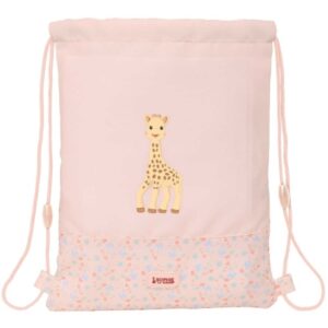safta sophie la girafe joy saco plano bolsillo con cremallera cierre con cordones material reciclado repelente al agua compacto y ligero 3l 260x10x340mm color rosa pastel