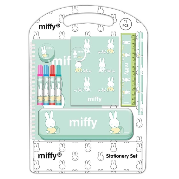 safta miffy buddy pack escolar con plumier metalico lapiz 4 rotuladores regla 15cm sacapuntas goma libreta a4 bloc de notas a6 270x30x375mm multicolor