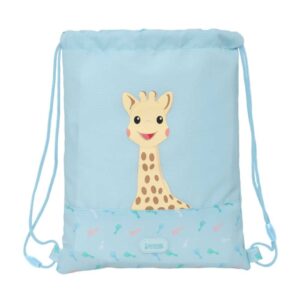 safta sophie la girafe dreams saco plano bolsillo con cremallera cierre con cordones material reciclado repelente al agua 3l 260x10x340mm color azul claro