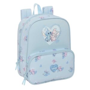 safta stitch mochila guarderia adaptable a carro 2 bolsillos frontales tarjeta de identificacion asa de mano 6l 220x100x270mm color azul claro