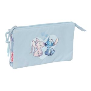 safta stitch portatodo 3 compartimentos con cremalleras bolsillo interior 0.6l 220x30x120mm color azul claro