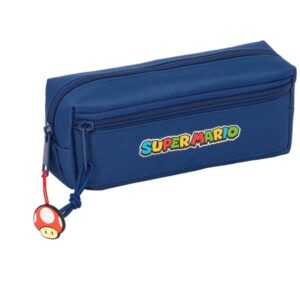 safta super mario mamma mia portatodo 3 compartimentos con cremalleras goma elastica 0.98l 220x60x85mm color azul oscuro