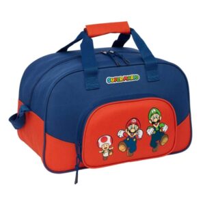 safta super mario mamma mia bolsa de deporte bolsillo frontal bandolera ajustable tirador doble tacos en base fondo semirigido 22l 400x230x240mm color rojo y azul