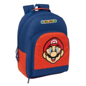 safta super mario mamma mia mochila adaptable a carro cremallera doble bolsillo frontal hombreras ergonomicas espalda acolchada asa forrada 20.10l 320x150x420mm color rojo y azul