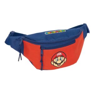 safta super mario mamma mia bolsa de cintura cremallera cintas ajustables cierre de pvc 2.49l 230x90x120mm color rojo y azul