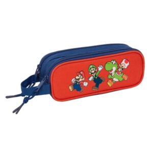 safta super mario mamma mia portatodo 2 compartimentos con cremalleras asa lateral 1l 210x60x80mm color rojo y azul