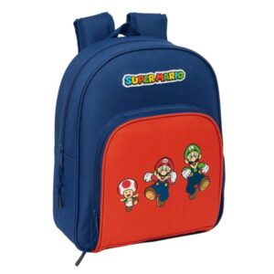 safta super mario mamma mia mochila infantil adaptable a carro portabotellas hombreras acolchadas bolsillo frontal asa superior 9.5l 280x100x340mm color rojo y azul