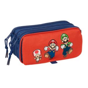 safta super mario mamma mia portatodo 3 compartimentos con cremalleras bolsillo frontal cinta adaptable 1.72l 215x80x100mm color rojo y azul