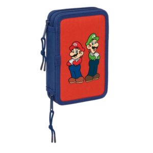 safta super mario mamma mia plumier de 2 pisos 29 piezas 1l goma lapiz boligrafos sacapuntas 10 colores 14 rotuladores 125x40x195mm color rojo