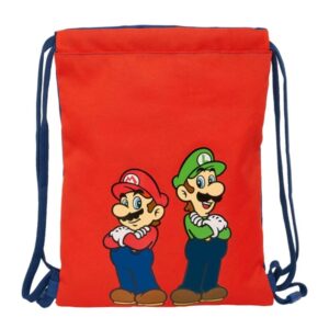 safta super mario mamma mia saco plano bolsillo con cremallera cierre con cordones material duradero compacto y ligero 3l 260x10x340mm color rojo