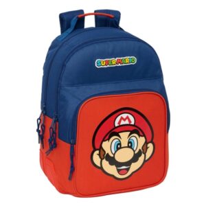 safta super mario mamma mia mochila con 2 compartimentos antirozaduras adaptable a carro portabotellas tirador doble hombreras ergonomicas 20l 320x150x420mm color rojo y azul
